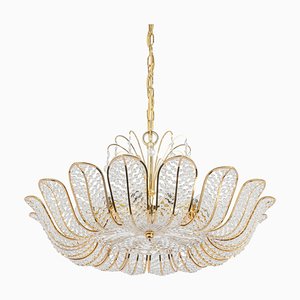 Large Brass and Crystal Chandelier attributed to Palwa, Germany, 1970s