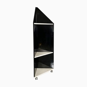 Modern Italian Black Lacquered and White Wood Angular Bookcase, 1980s