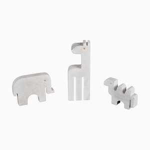Italian Carrara Marble Animals Sculpture from Fratelli Mannelli, Italy, 1970s, Set of 3