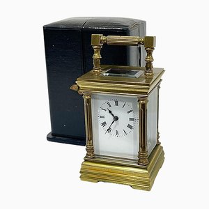 Miniature French Brass Carriage Clock with Case, 1890s