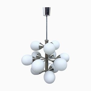 Metall Sputnik Lampe mit 12 weißen Opalin Tropfen von Kaiser Idell / Kaiser Leuchten, 1960er