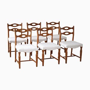 Danish Oak & Bouclé Dining Chairs by Henning Kjærnulf, 1950s, Set of 6