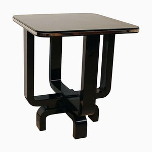 Art Deco 4-Legged Black Lacquer and Metal Side Table, France, 1930s