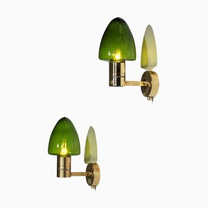 Scandinavian Brass Sconces with Green Globes by Hans Agne Jakobsson, 1950s, Set of 2