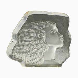 French Art Deco Glass Face in the Style of Lalique, 1940s