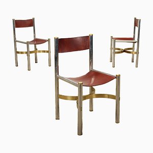 Vintage Esszimmerstühle aus Leder & Stahl, 1970er, 3er Set