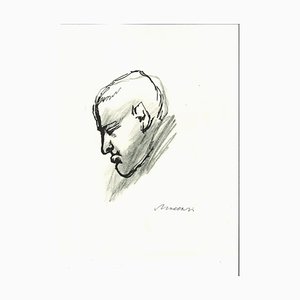 Mino Maccari, Portrait de Giorgio Morandi, Dessin à la Plume et au Crayon, 1960s