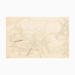 Jeanne Daour, Interior, Drawing in Pencil, 1943