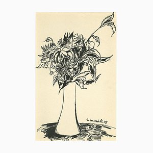 Giovanni Omiccioli, Vase of Flowers, Drawing in Pen, 1957