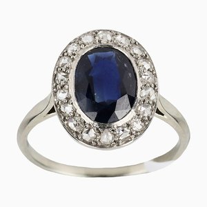 Gold Ring with Sapphire and Diamonds