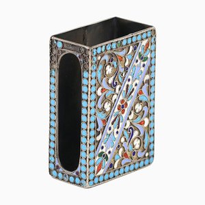 Silver Matchbox with Polychrome Filigree Enamel from Shaposhnikov, Moscow, 1890s