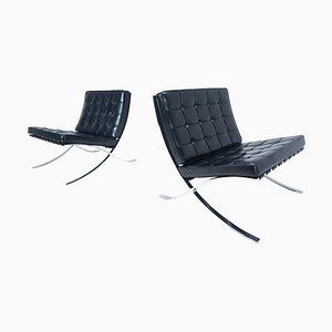 Barcelona Chairs in Black Leather by Ludwig Mies van der Rohe for Knoll, 1960s, Set of 2