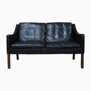Vintage Scandinavian Black Leather Sofa by Børge Mogensen