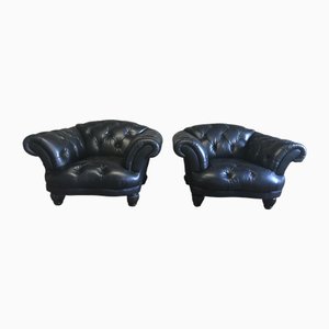 Chesterfield Armchairs in Black Leather from Tetrad Oskar, Set of 2