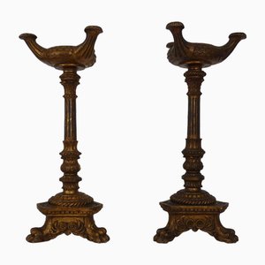 Church Candleholders with Lions Paw in Carved Gilt Wood, 1890s, Set of 2