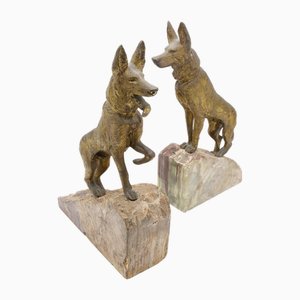 Fermalibri a forma di cane in onice e bronzo, metà XIX secolo, set di 2