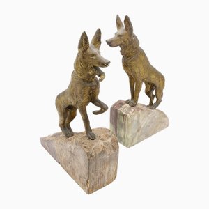 Serre-Livres Chien en Onyx et Bronze, 1870s, Set de 2