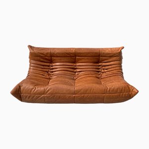 Togo Sofa in Cognac Leather by Michel Ducaroy for Ligne Roset