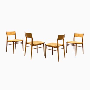 Mid-Century German Dining Chairs in Teak and Rattan Mesh by Georg Leowald for Wilkhahn, 1950, Set of 4