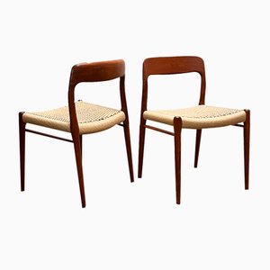 Mid-Century Model 75 Chairs in Teak by Niels O. Møller for J.L. Moller, 1950, Set of 2