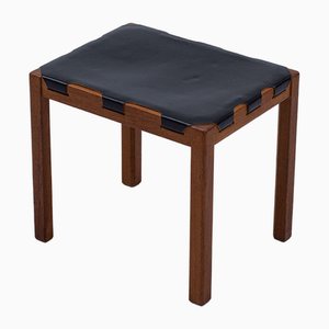 Mid-Century Modern Stool in Teak and Black Leather by Nils Troed for Glassmasters, 1950s