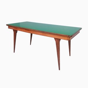 Vintage Ebonized Beech and Walnut Dining Table with a Green Glass Top, Italy