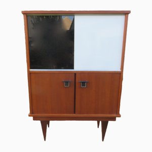 Vintage French Sideboard with Black and White Glass Doors, 1955