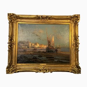 Pierre Jacques Pelletier, Escena junto al mar, década de 1890, óleo sobre lienzo