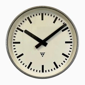 Large Grey Industrial Factory Wall Clock from Pragotron, 1960s