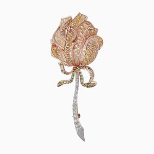 14 Karat Rose Gold and Silver Brooch, 1970s