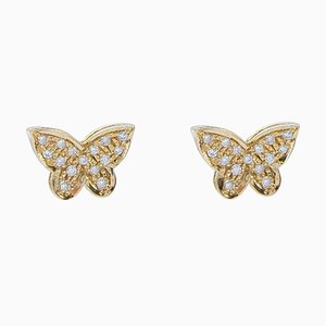 18 Karat Yellow Gold Butterfly Shape Earrings, Set of 2