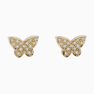 Boucles d'Oreilles en Forme de Papillon en Or Jaune 18 Carats, Set de 2