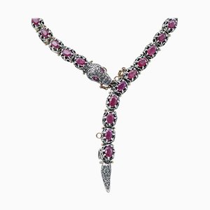 Collier Serpent en Or Rose et Argent