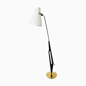 Swedish Brass and Teak Floor Lamp by Hans Bergström for Asea, 1950s