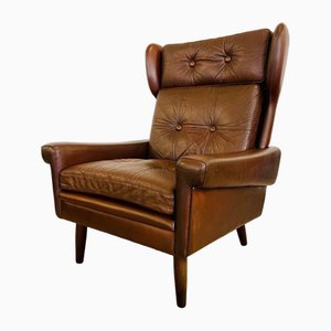Vintage Mid-Century Danish High Back Leather Lounge Chair from Svend Skipper, 1965