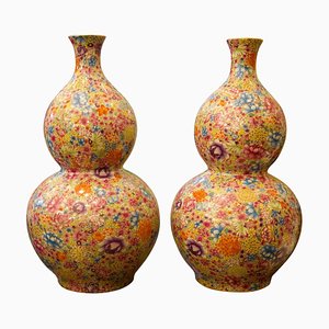 Double-Gourd Mille-Fleur Vases, 20th Century, Set of 2