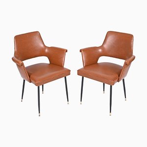 Mid-Century Italian Brown Faux Leather Armchairs in Style of Paolo Buffa, 1950s, Set of 2