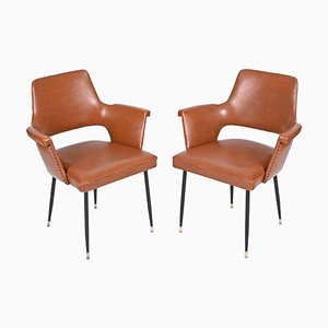 Set of Mid-Century Italian Brown Faux Leather Armchairs in Style of Paolo Buffa, 1950s
