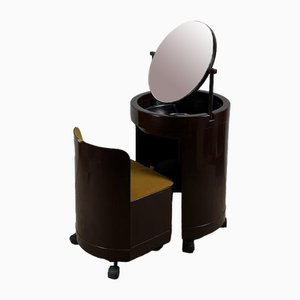 Toeletta Silvi moderna con sedia a scomparsa e specchio di Fain, Italia, anni '70, set di 2