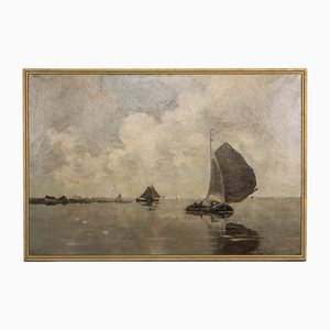 Rudolph Haak, River View, 19th Century, Large Oil on Canvas, Framed
