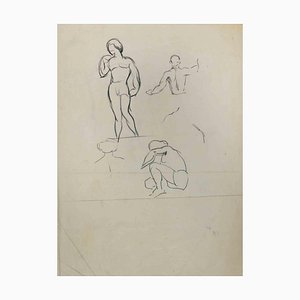 Norbert Meyre, Figures, Pencil Drawing, Mid 20th Century