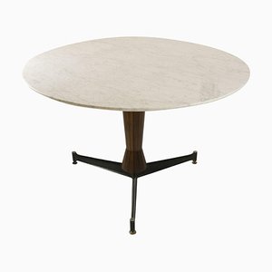 Mid-Century Modern Teak and Metal Dining Table with Marble Top, Italy, 1950s