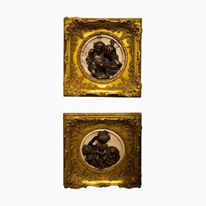 Early 20th Century French Marble, Bronze and Gilt Wood Cameo Wall Decorations, Set of 2