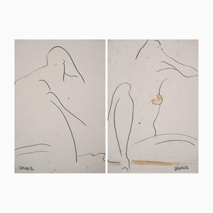 Joanna Sarapata, Two Female Nudes, Pen and Color Wash, 2010, 2er Set