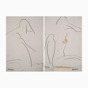 Joanna Sarapata, Two Female Nudes, Pen and Colour Wash, 2010, Set of 2