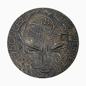 Bronze Relief Medaillon mit Pierre Boulez von HG Adam, 1967