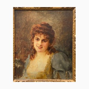 Portrait of Woman with a Light Smile, 1900, Oil on Panel, Framed