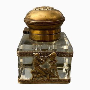 Encrier Napoléon III en Bronze à Monture de Cristal, 19ème Siècle