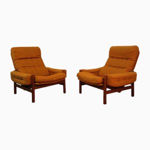 Scandinavian Teak and Fabric Armchairs, 1960s, Set of 2