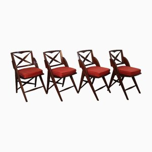 Vintage Wooden and Fabric Chairs, 1950, Set of 4
